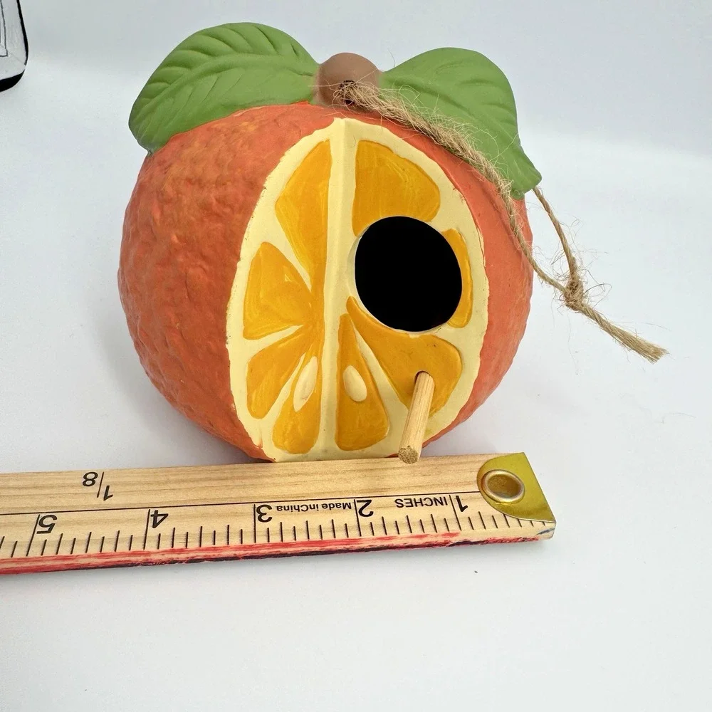 Hermitage Pottery Terra Cotta Orange Birdhouse Citrus Fruit Hanging Decor CG115